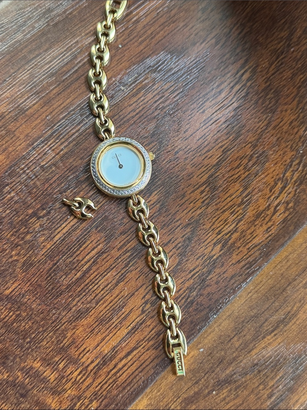 Gold Chain-Link Women's Watch with Crystal Accents